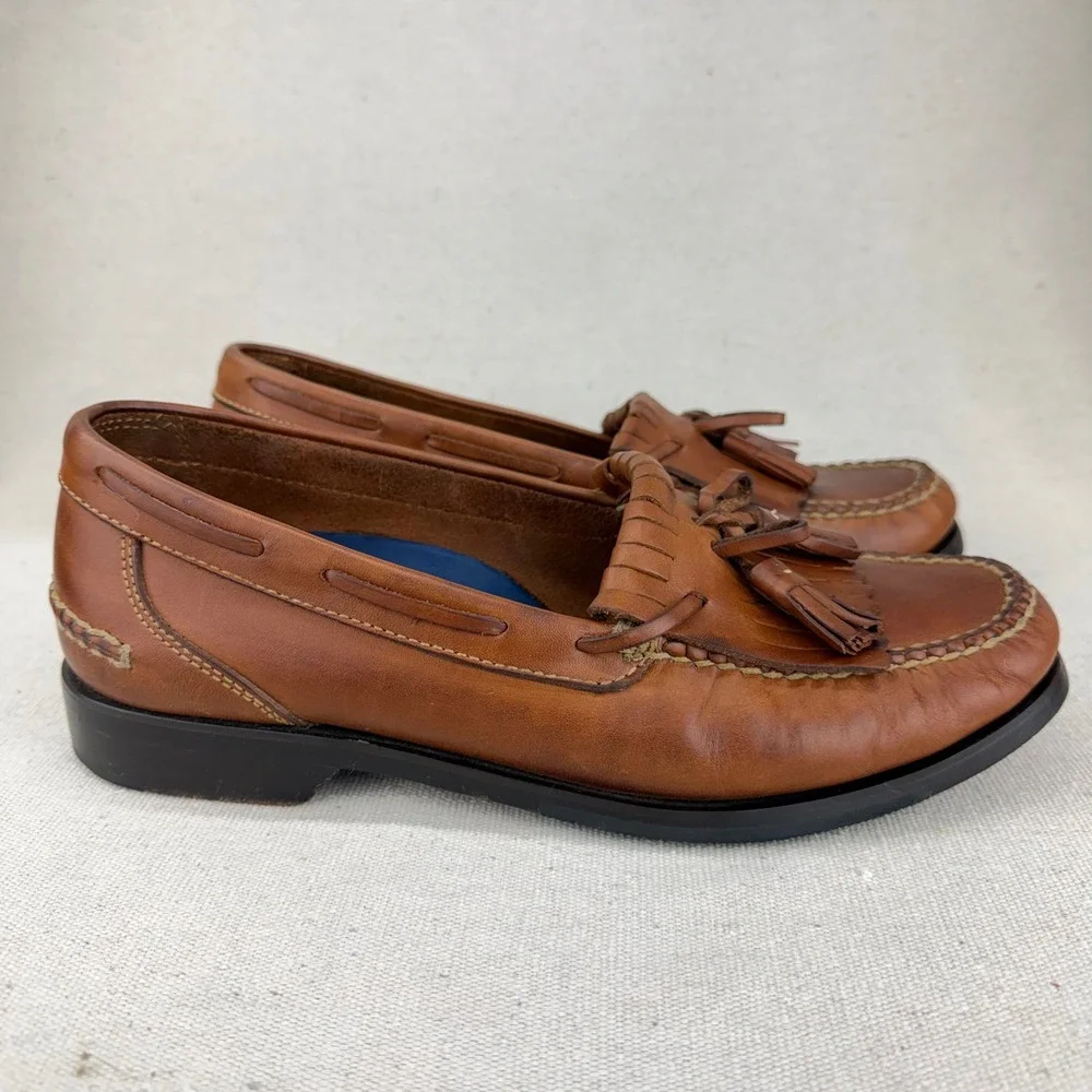 Bostonian Stadium Mens Tan Leather Tassel Kiltie Loafers Size 9 M 21623 Brazil